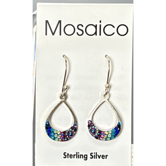 Mosaico Jewelry - Mosaico 925 Sterling Silver Multicolor Austrian Crystal Open Drop Earrings NWT